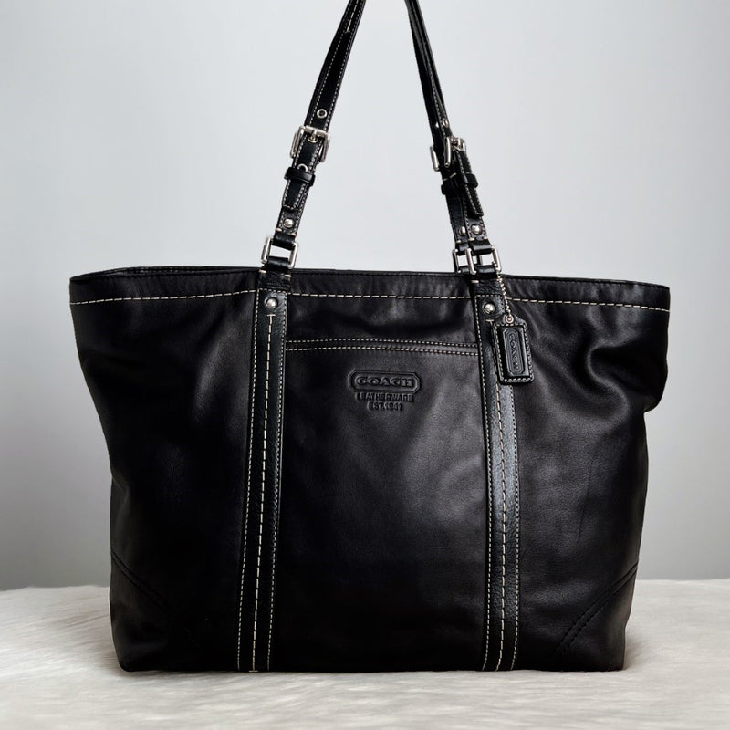 Coach Black Leather Front Logo Large Shopper Shoulder Bag