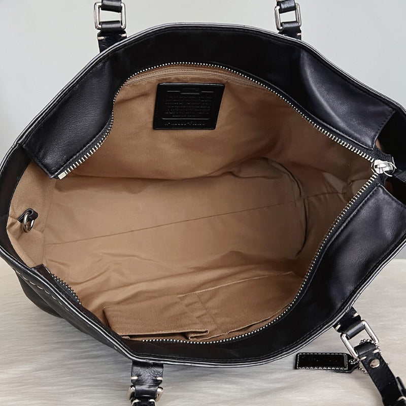 Coach Black Leather Front Logo Large Shopper Shoulder Bag