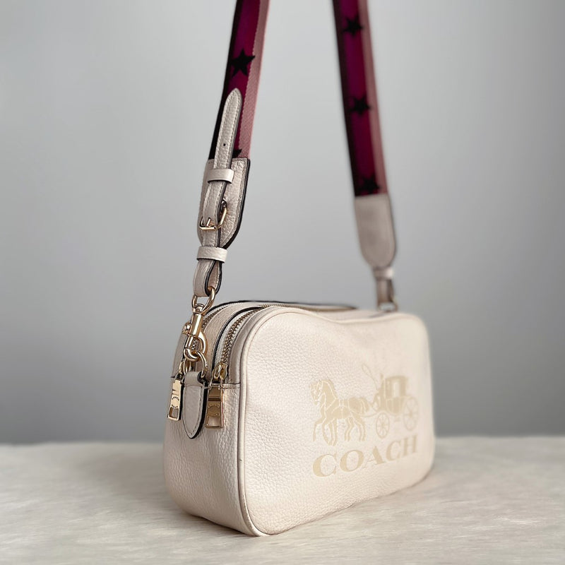 Coach White Leather Double Compartments Crossbody Shoulder Bag