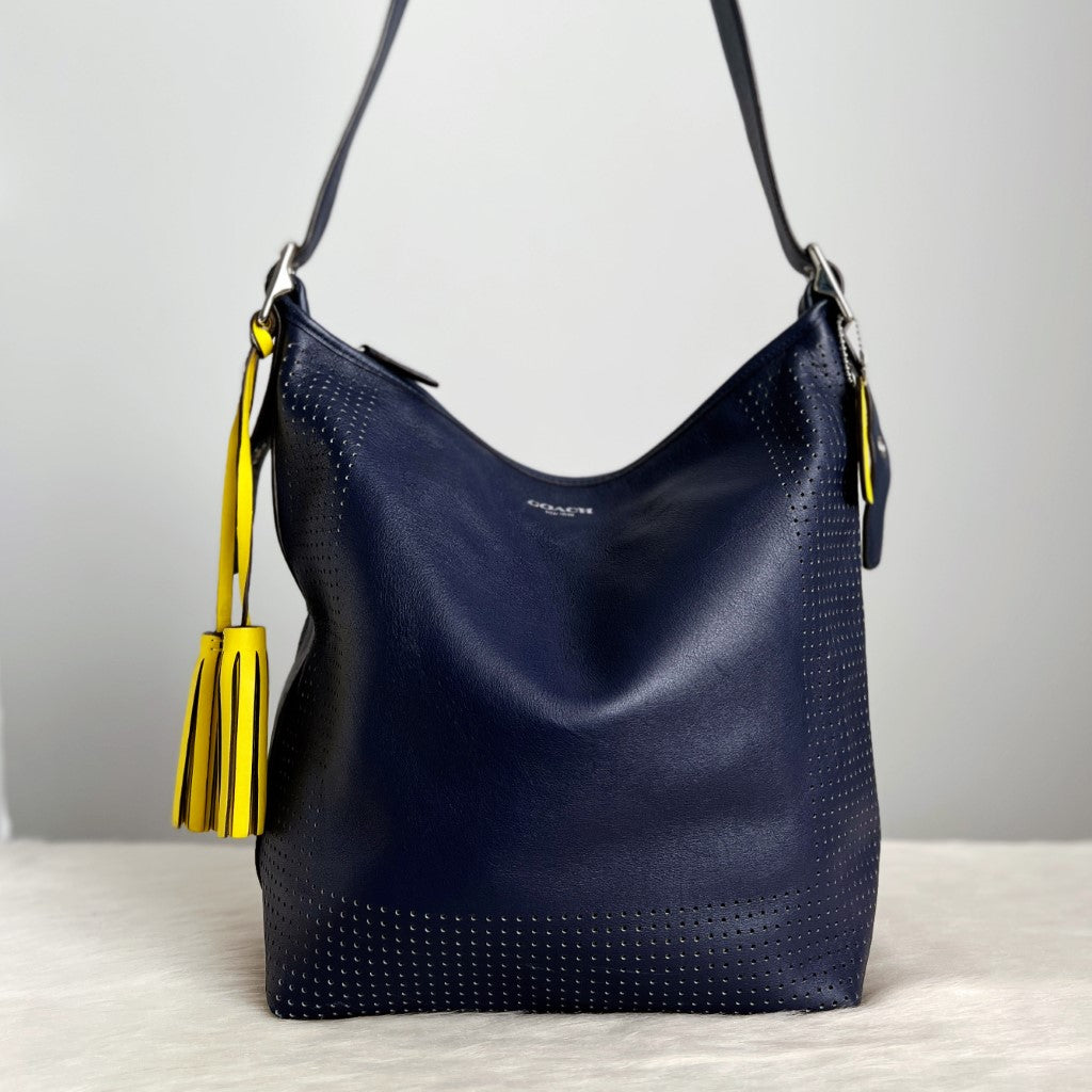 Coach Navy Leather Tassel Detail Crossbody Shoulder Bag