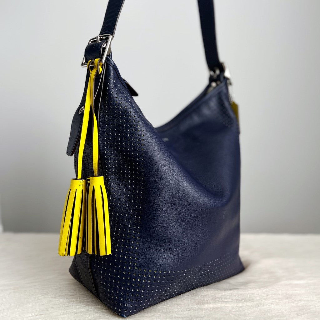 Coach Navy Leather Tassel Detail Crossbody Shoulder Bag