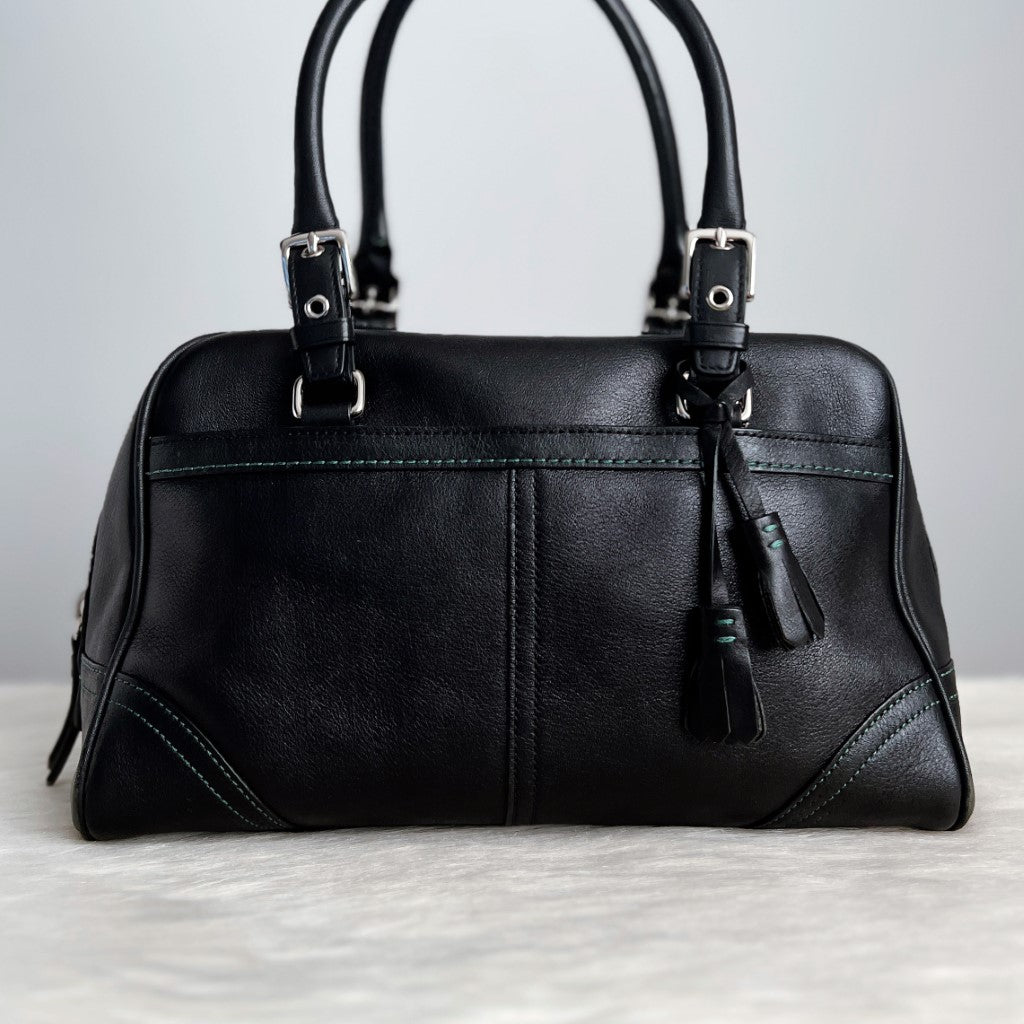 Coach Black Leather Tassel Detail Boston Shoulder Bag