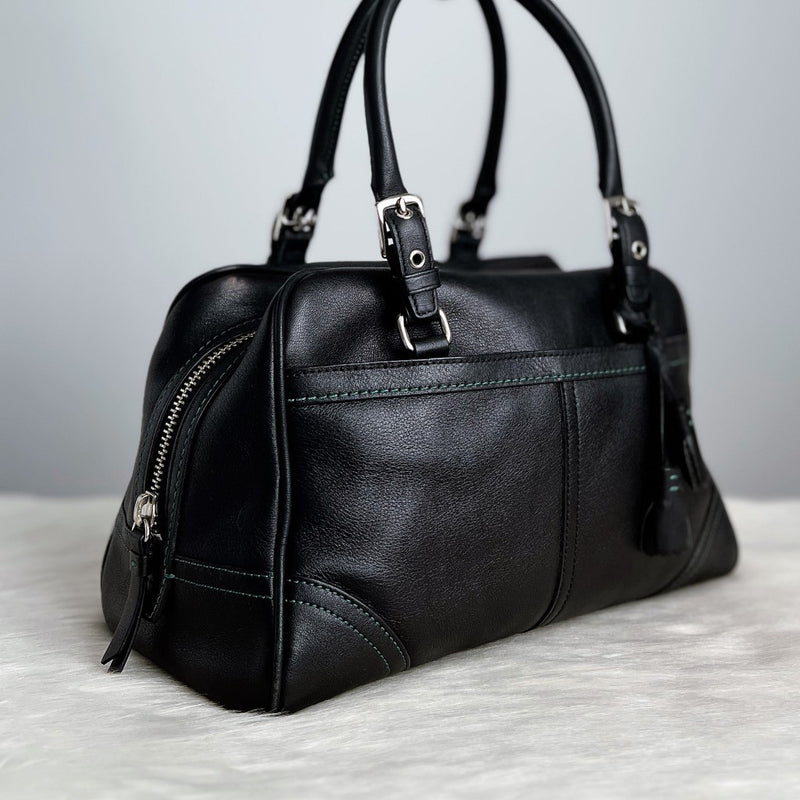 Coach Black Leather Tassel Detail Boston Shoulder Bag