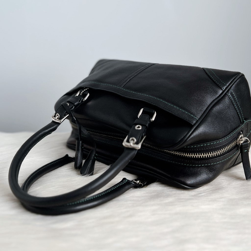 Coach Black Leather Tassel Detail Boston Shoulder Bag