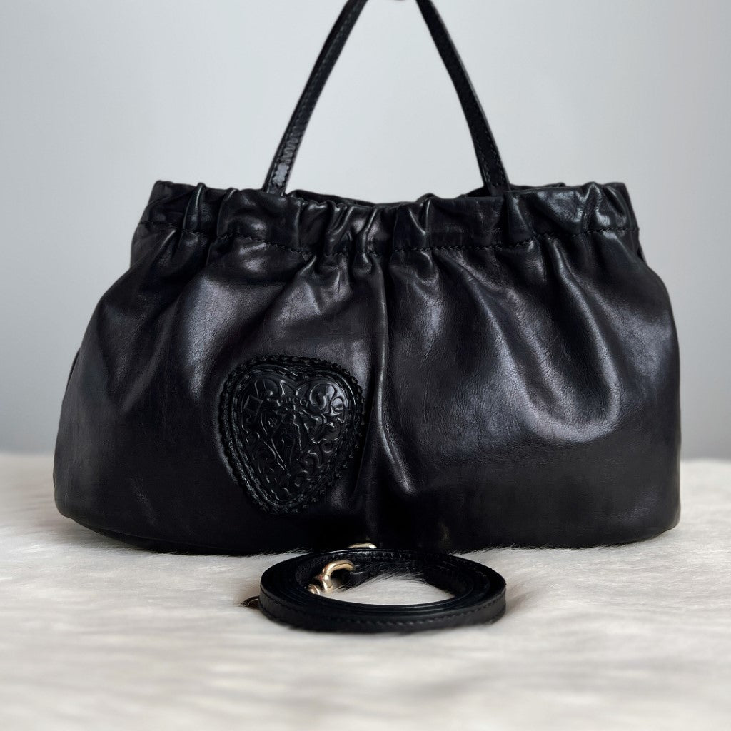 Gucci Black Leather Heart Detail 2 Way Shoulder Bag