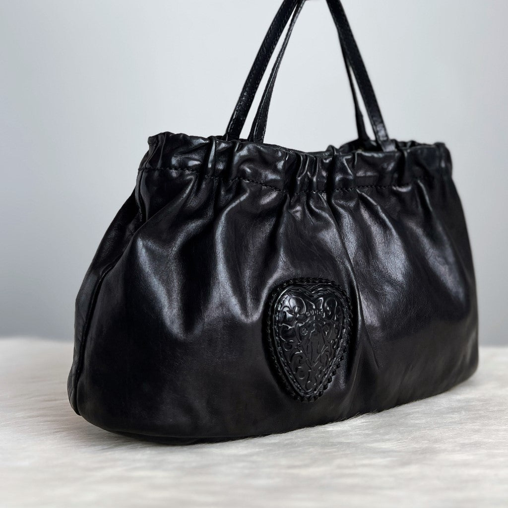 Gucci Black Leather Heart Detail 2 Way Shoulder Bag