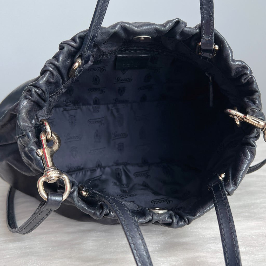 Gucci Black Leather Heart Detail 2 Way Shoulder Bag