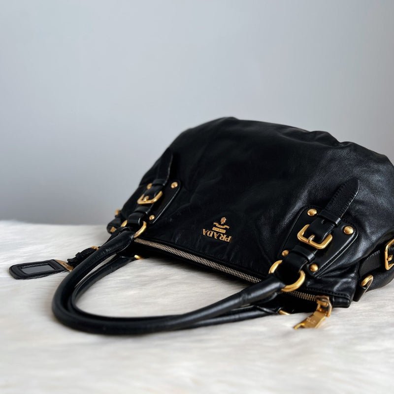 Prada Black Leather Career 2 Way Shoulder Bag