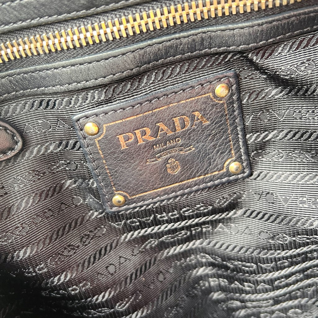 Prada Black Leather Career 2 Way Shoulder Bag