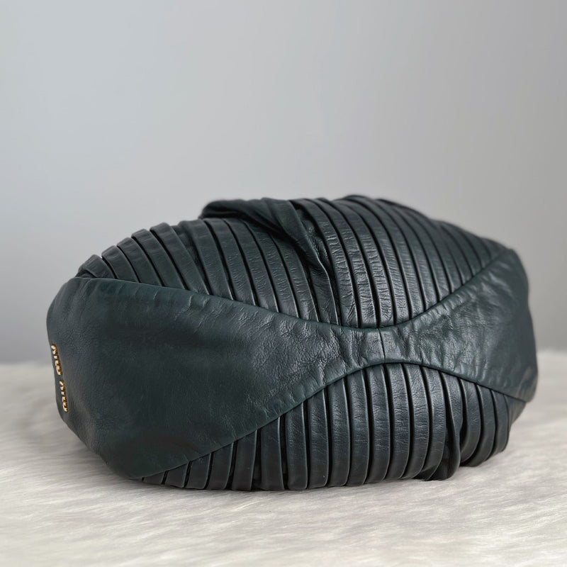 Miu Miu Dark Green Leather Studded Detail 2 Way Shoulder Bag