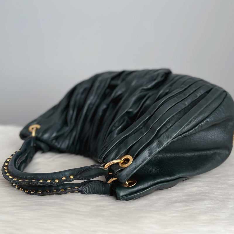 Miu Miu Dark Green Leather Studded Detail 2 Way Shoulder Bag