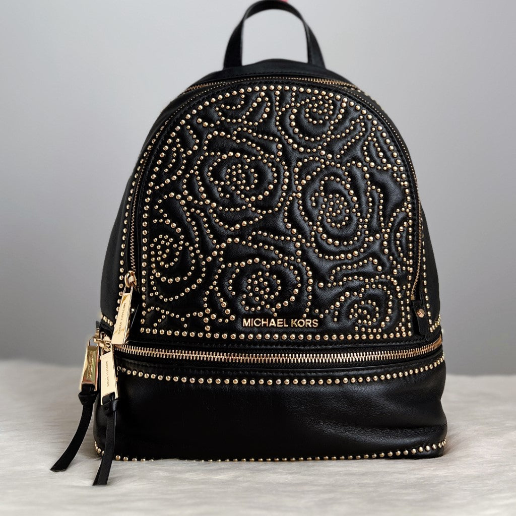 Michael Kors Black Leather Studded Detail Backpack Like New