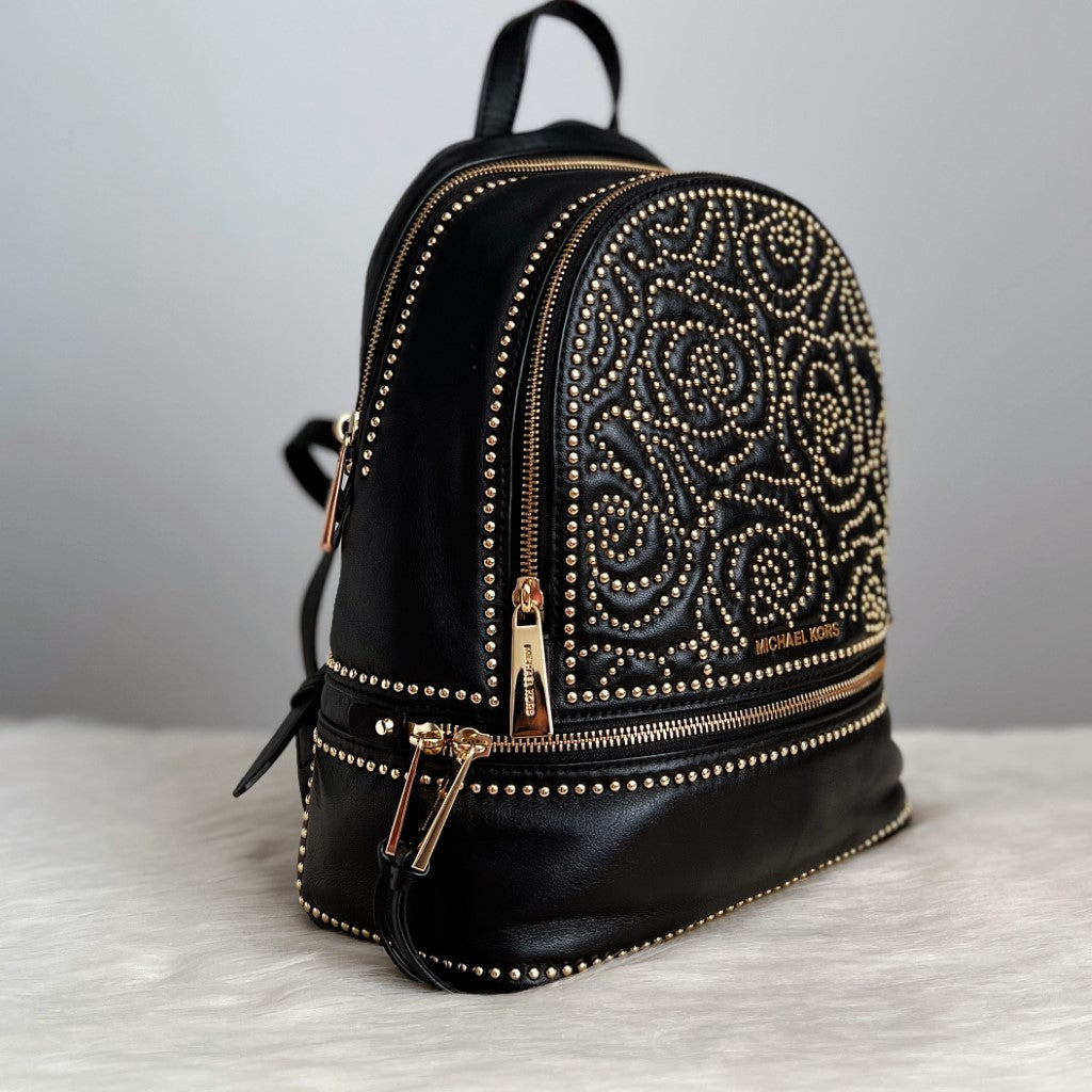 Michael Kors Black Leather Studded Detail Backpack Like New