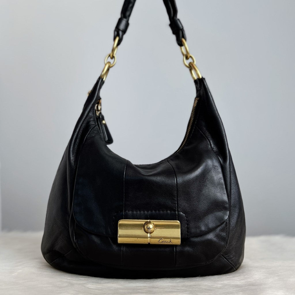 Coach Black Leather Front Flap Classic Shoulder Bag