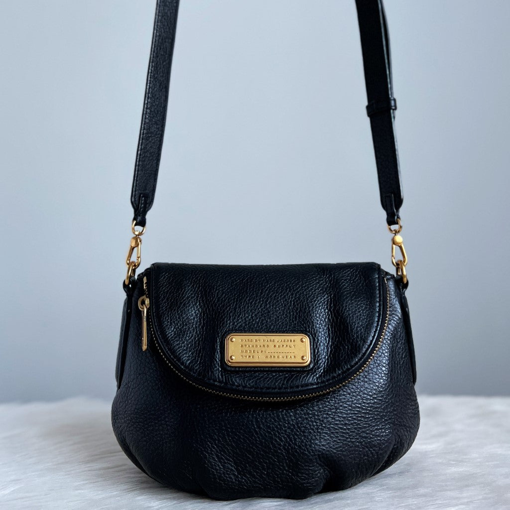 Marc Jacobs Black Leather Pebbled Crossbody Shoulder Bag Excellent