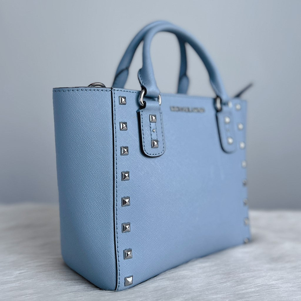 Michael Kors Light Blue Leather Studded 2 Way Shoulder Bag