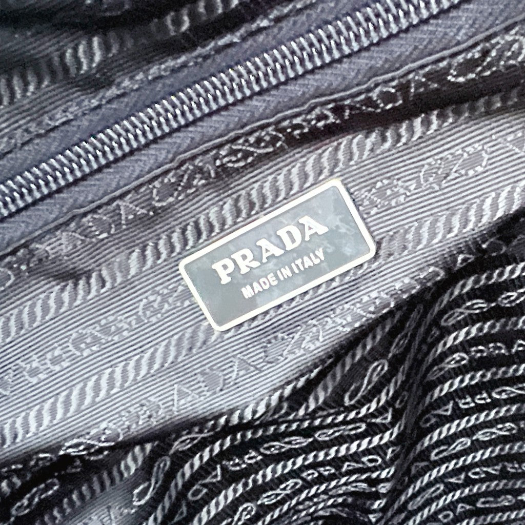 Prada Navy Leather Stripe Large Weekend Travel Bag