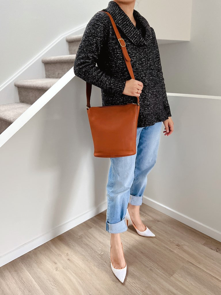 Coach Caramel Leather Bucket Crossbody Shoulder Bag