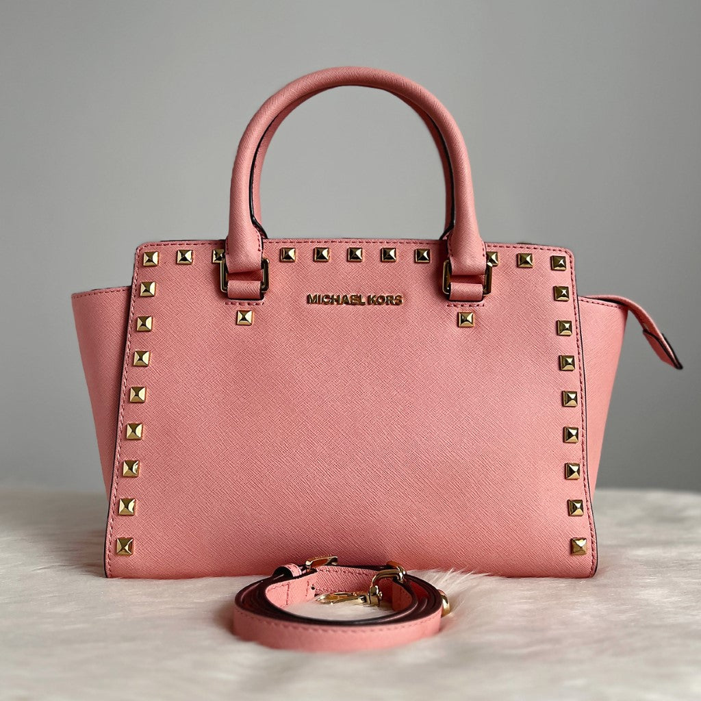 Michael Kors Pink Leather Studded 2 Way Shoulder Bag