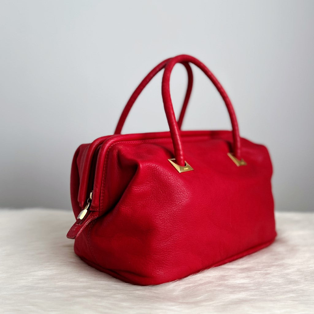 Celine Red Leather Classic Doctor Tote Bag