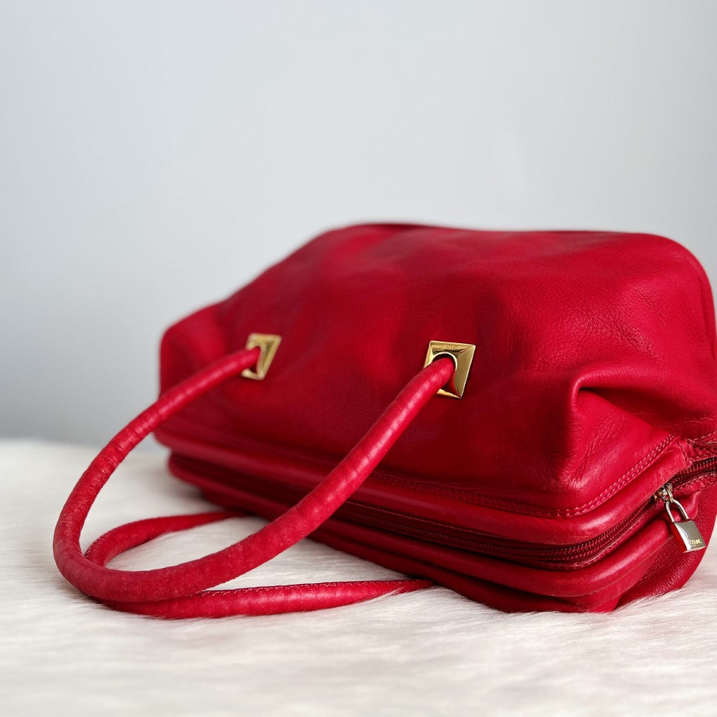 Celine Red Leather Classic Doctor Tote Bag