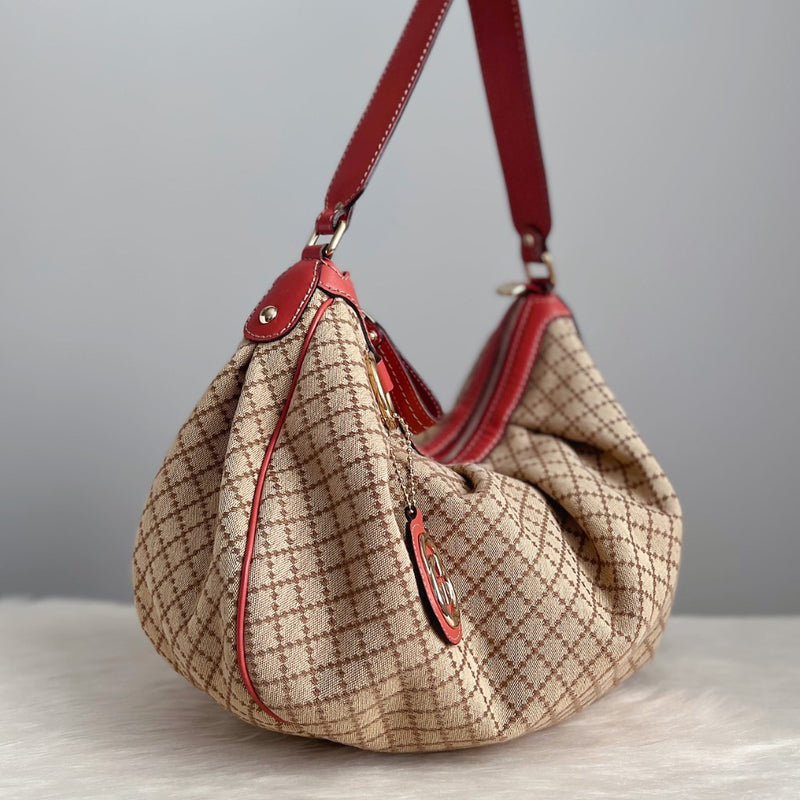 Gucci Signature Double G Pink Leather Trim Shoulder Bag