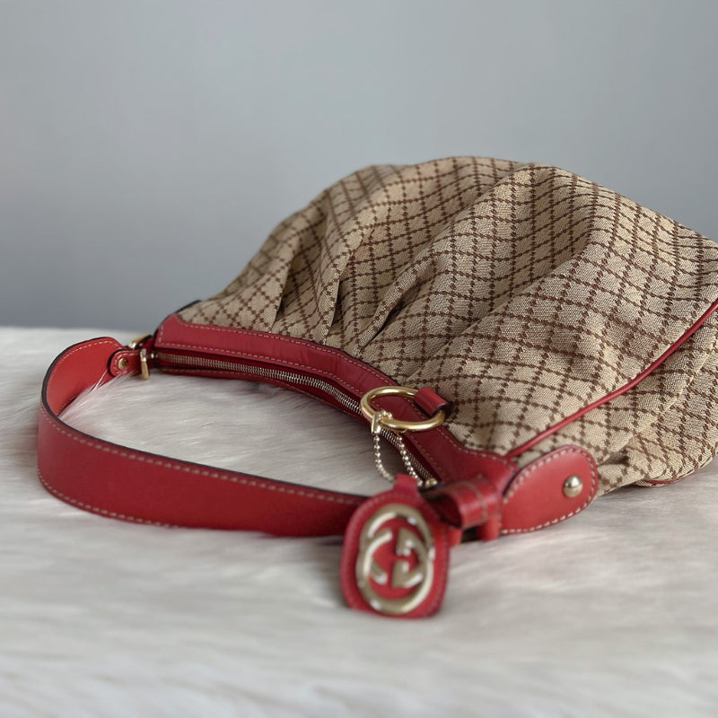Gucci Signature Double G Pink Leather Trim Shoulder Bag