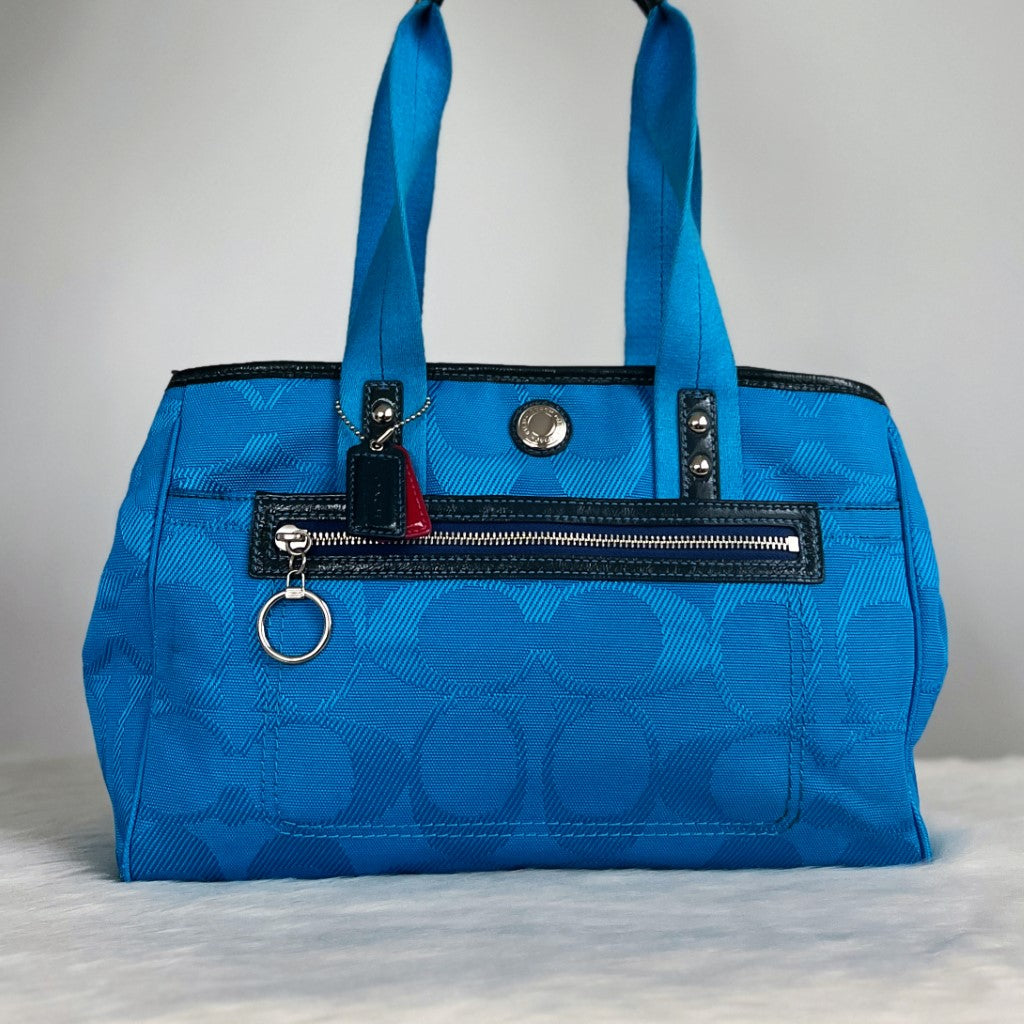 Coach Blue Signature Monogram Front Zip Shoulder Bag