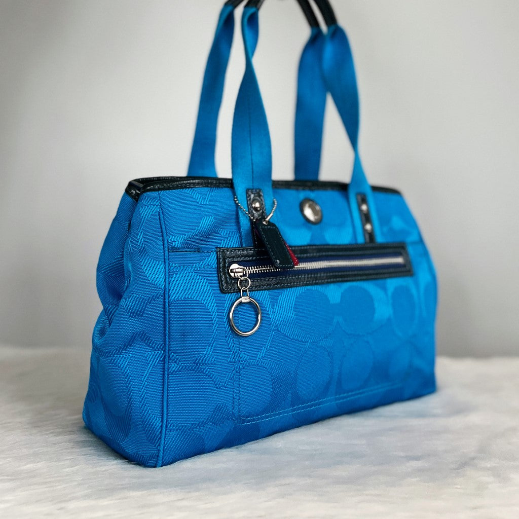 Coach Blue Signature Monogram Front Zip Shoulder Bag