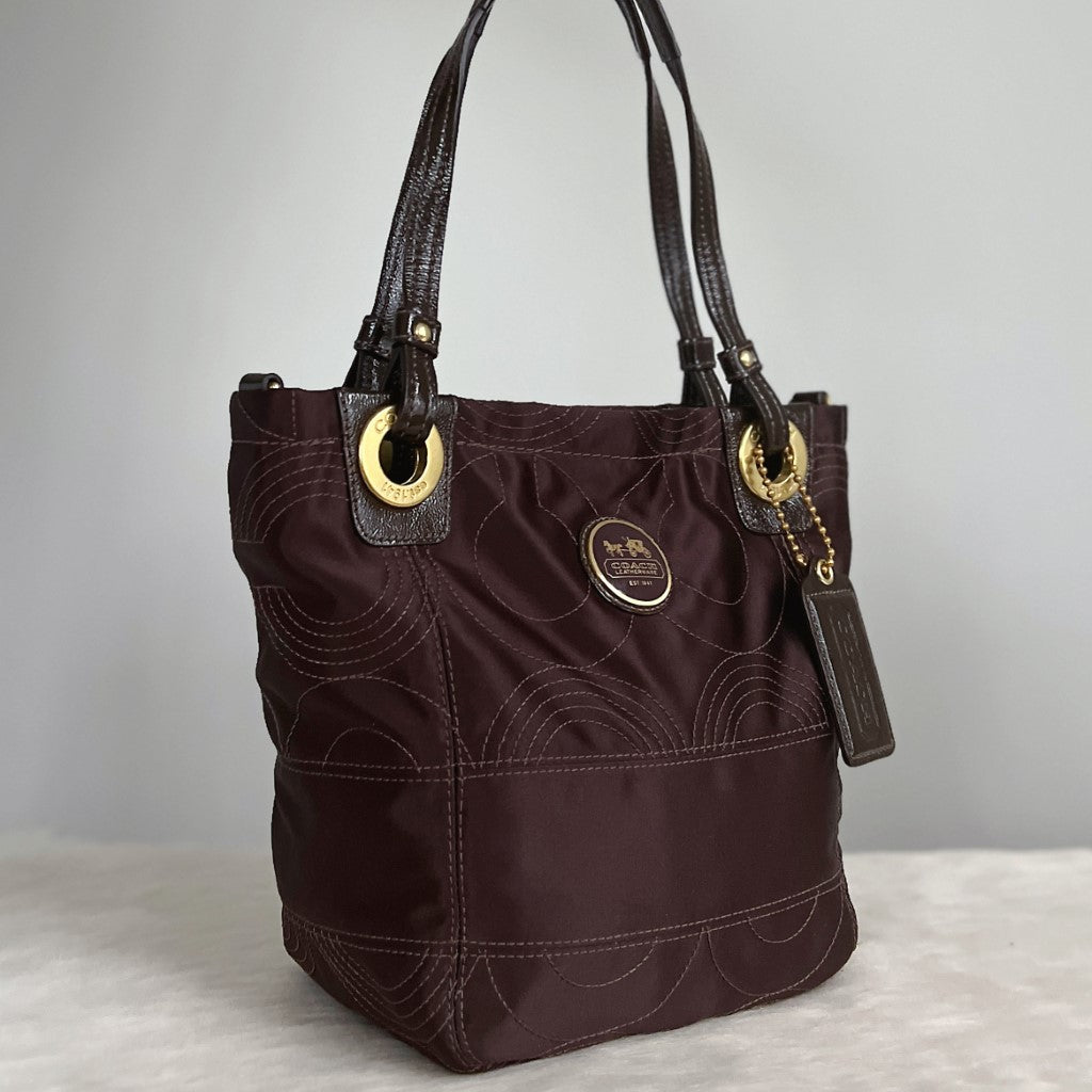 Coach Chocolate Signature Monogram Front Logo 2 Way Shoulder Bag