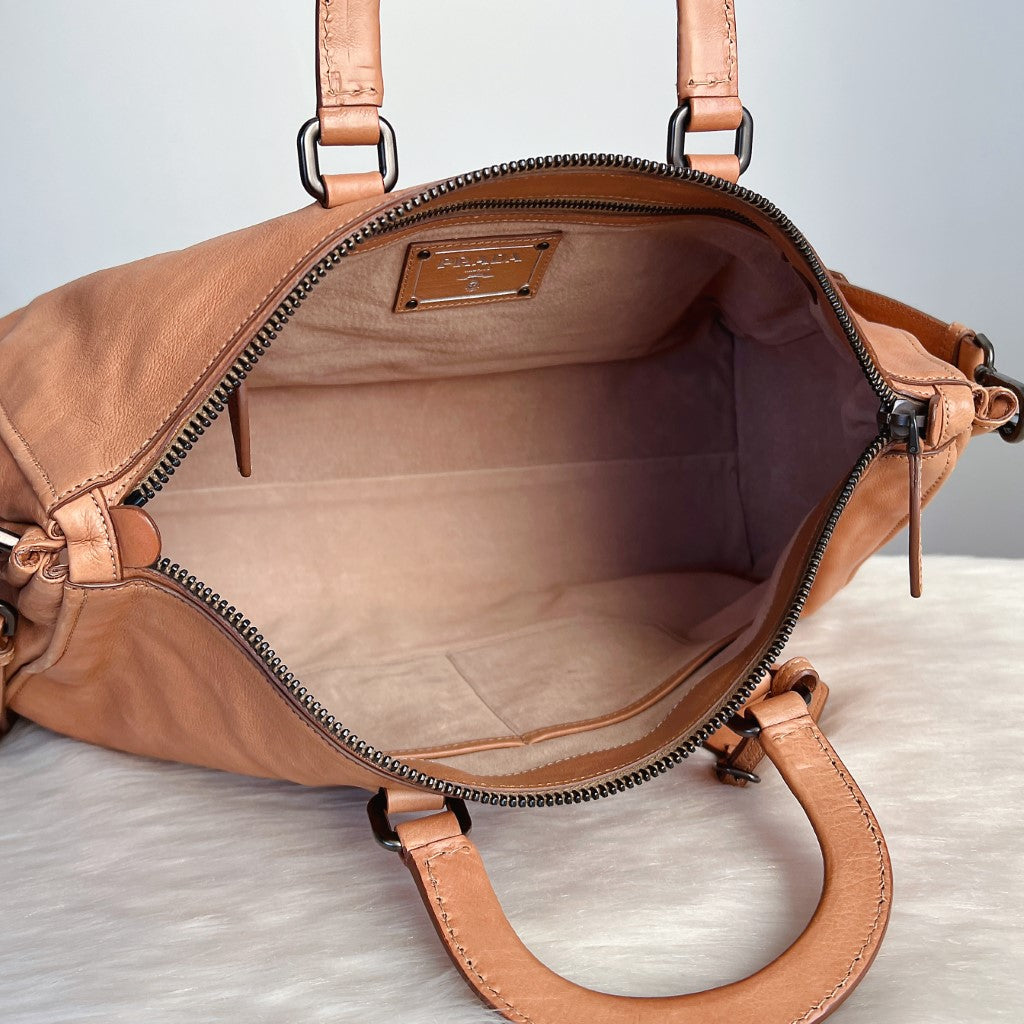 Prada Caramel Leather Large Career 2 Way Shoulder Bag Excellent