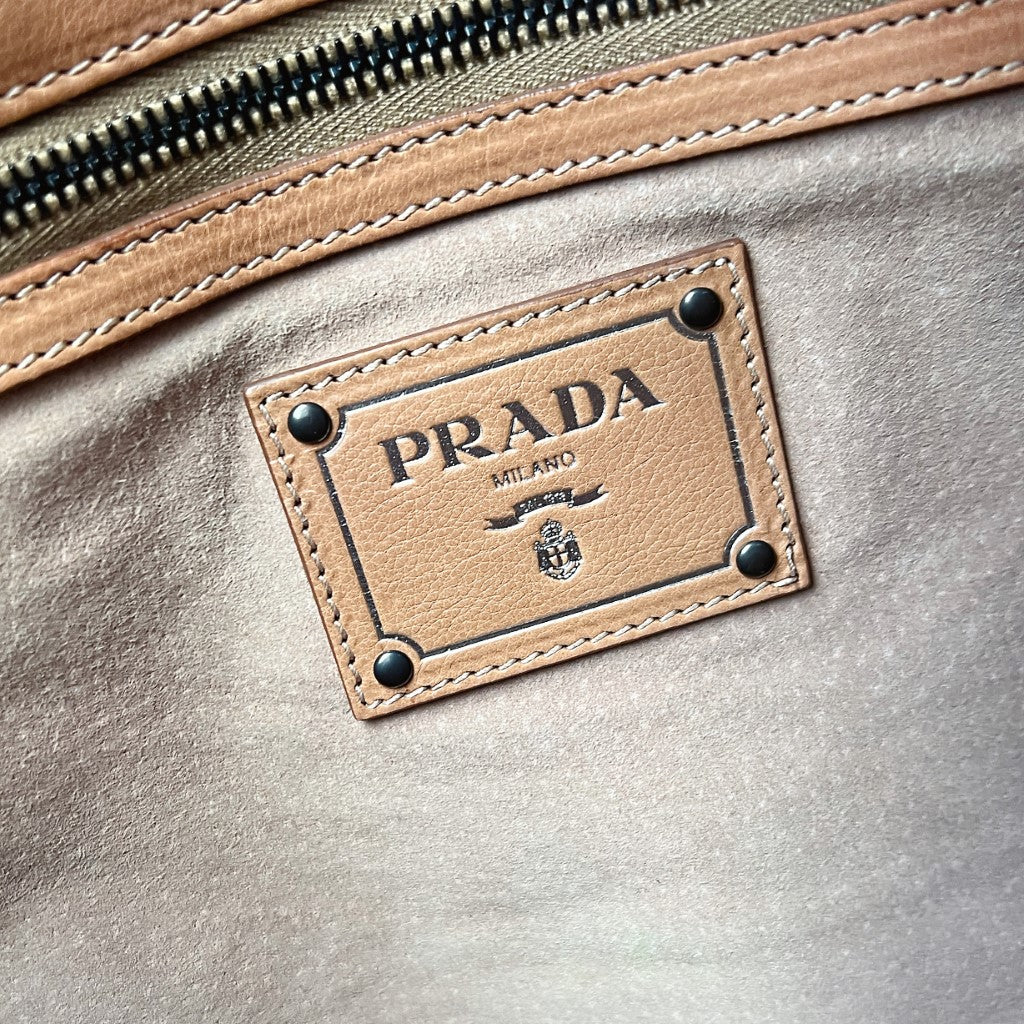 Prada Caramel Leather Large Career 2 Way Shoulder Bag Excellent