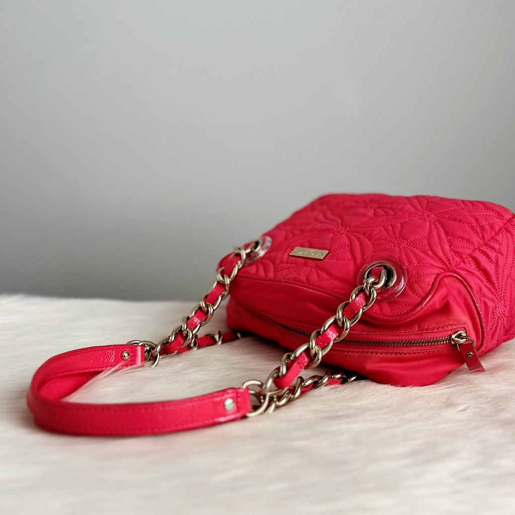 Kate Spade Bright Pink Front Logo Chain Shoulder Bag