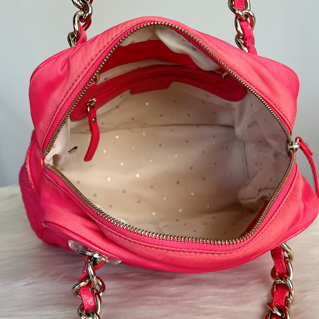 Kate Spade Bright Pink Front Logo Chain Shoulder Bag