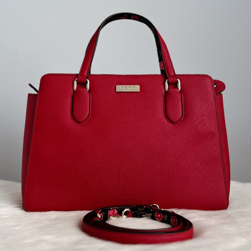 Kate Spade Red Leather Floral Detail 2 Way Shoulder Bag Like New