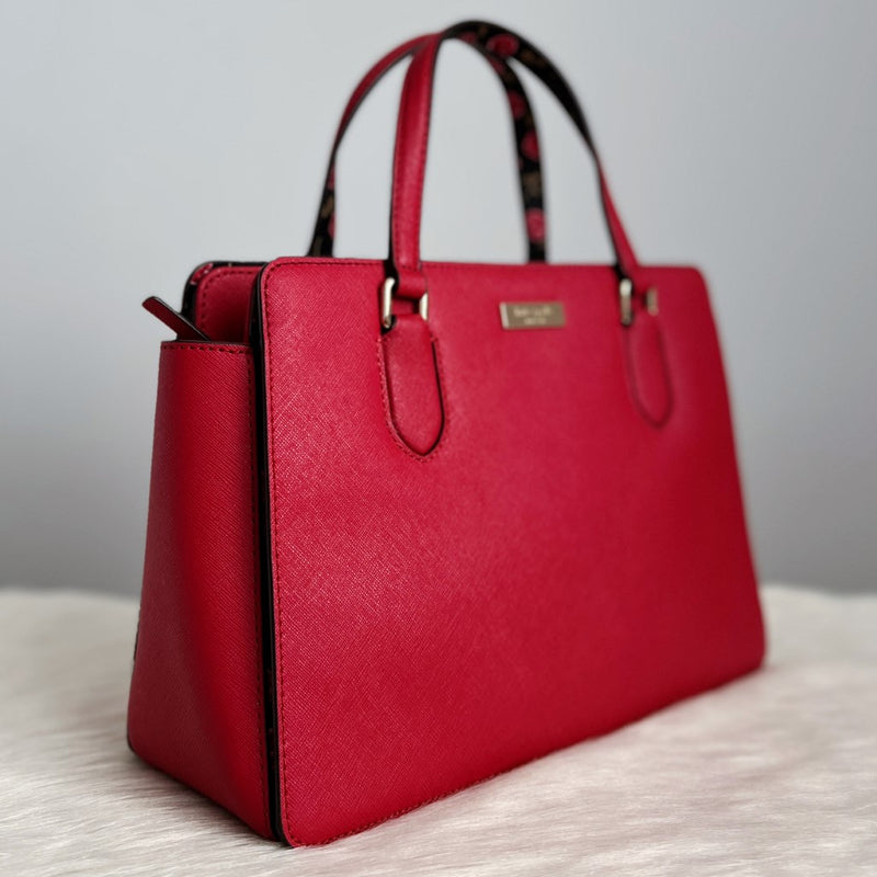 Kate Spade Red Leather Floral Detail 2 Way Shoulder Bag Like New