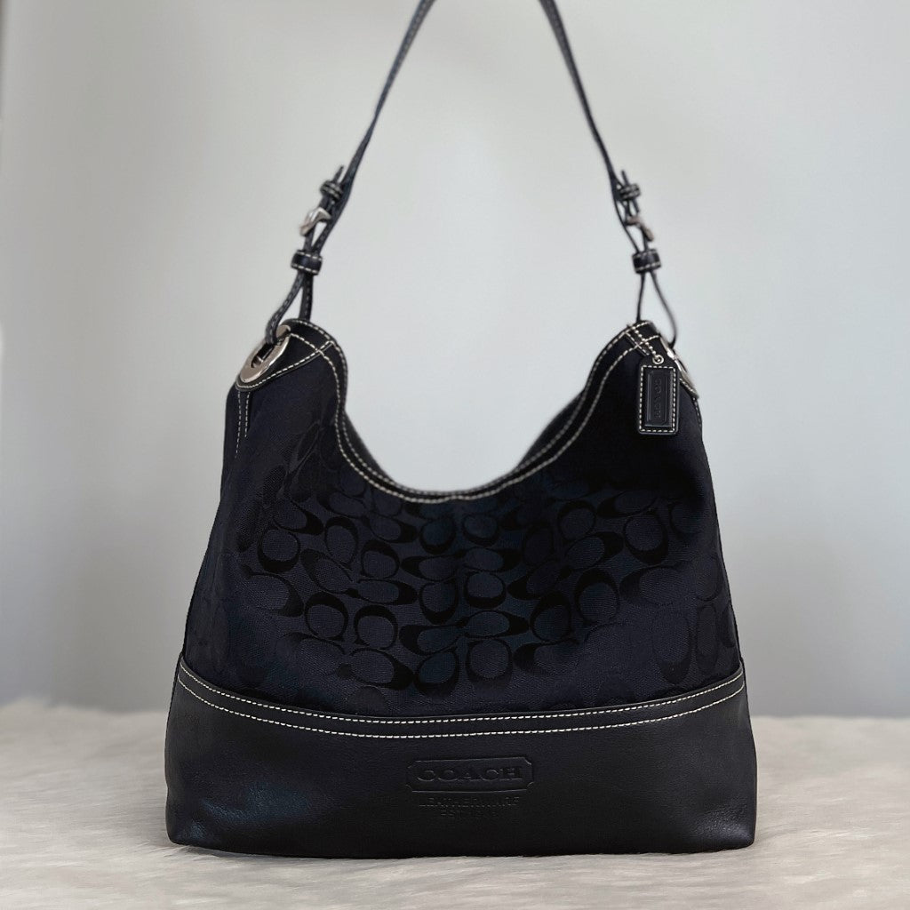 Coach Black Signature Monogram Leather Base Shoulder Bag