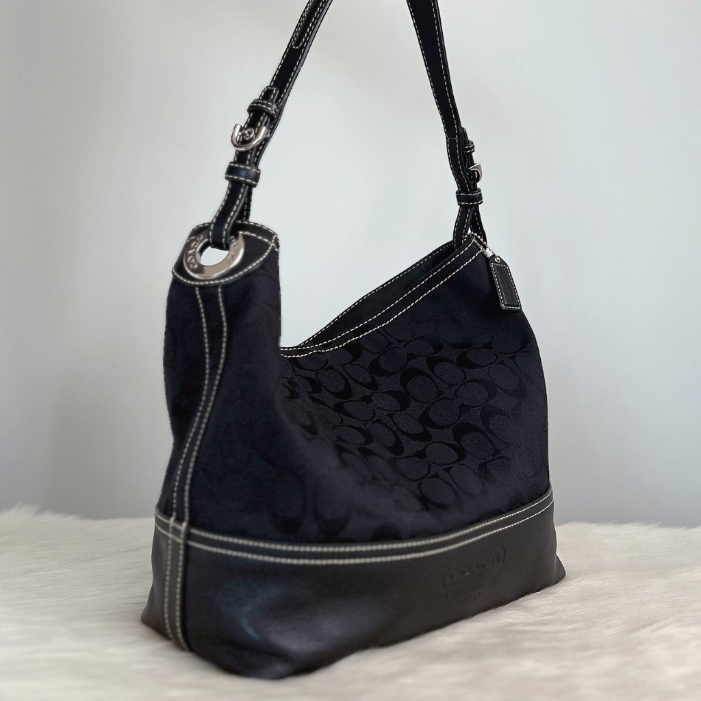 Coach Black Signature Monogram Leather Base Shoulder Bag