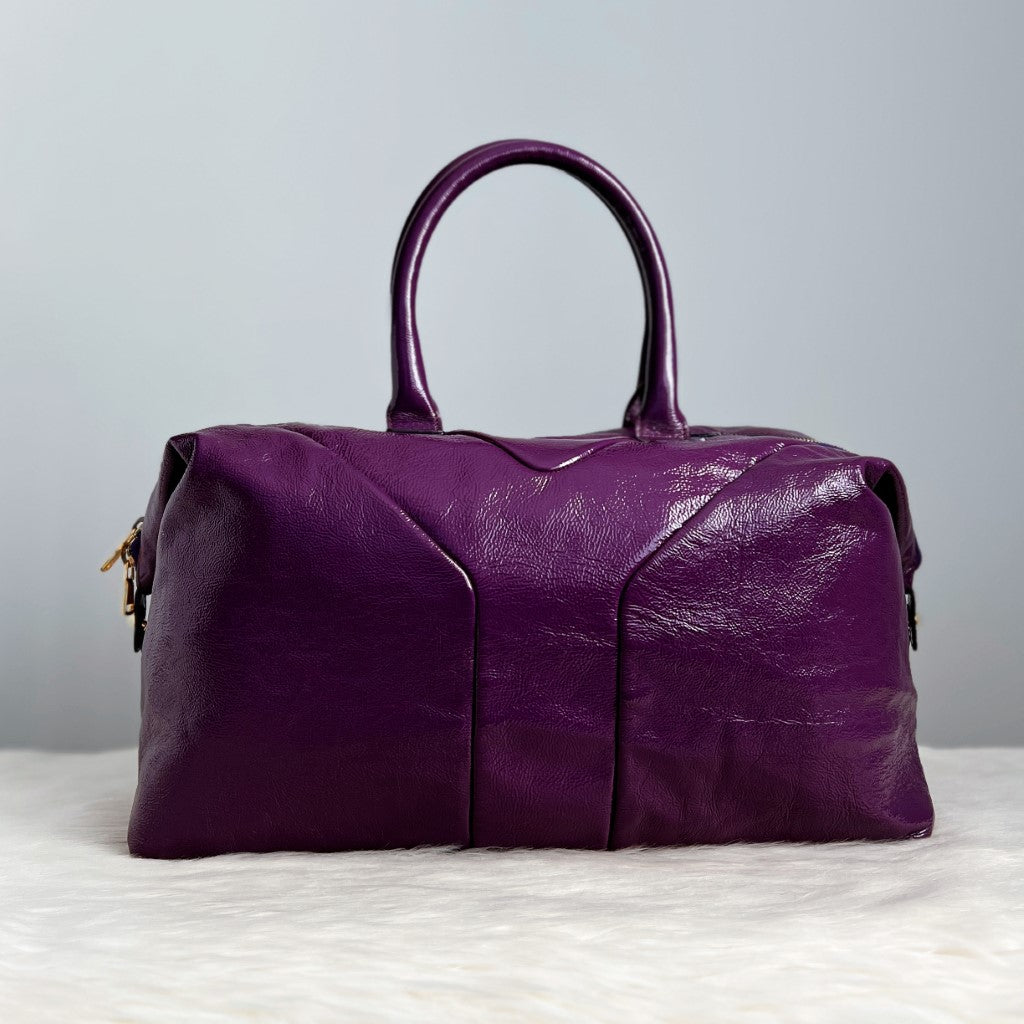 Saint Laurent YSL Patent Purple Leather Large Boston Shoulder Bag