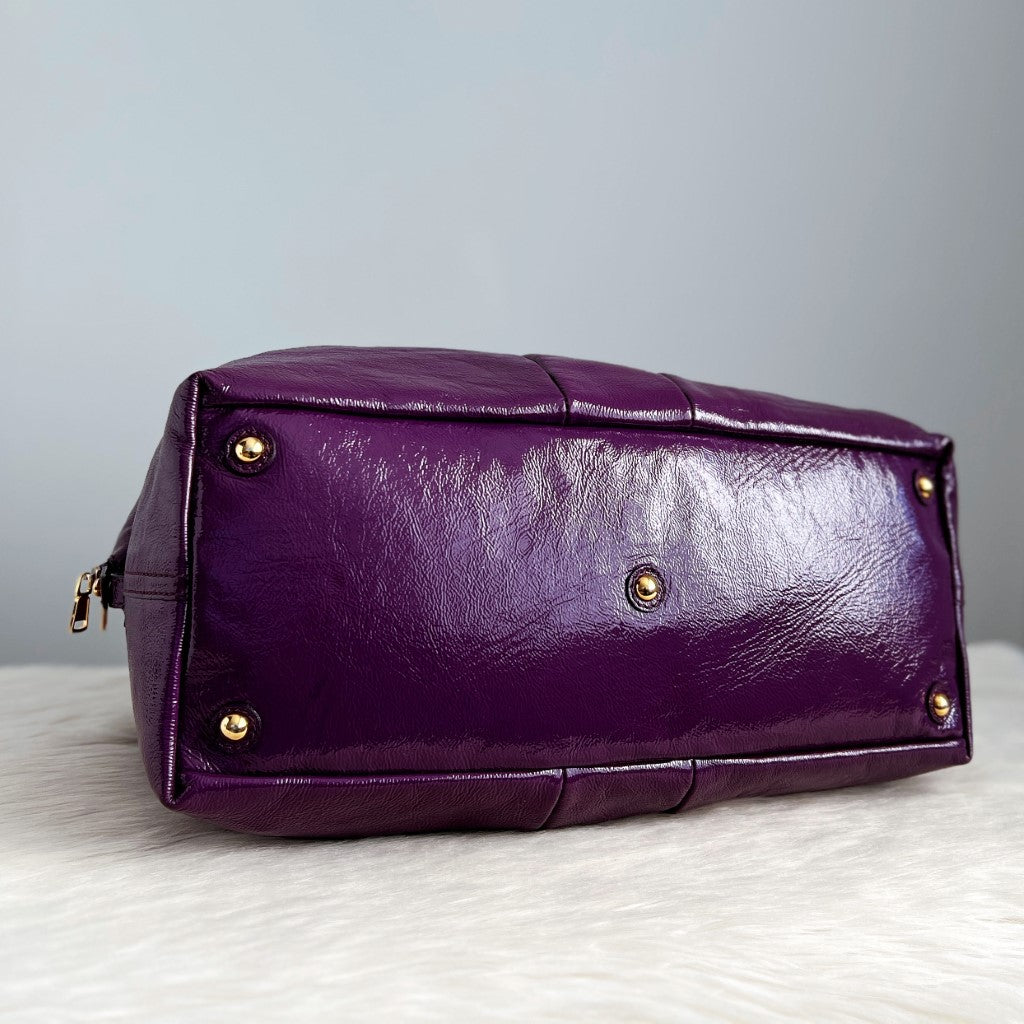 Saint Laurent YSL Patent Purple Leather Large Boston Shoulder Bag