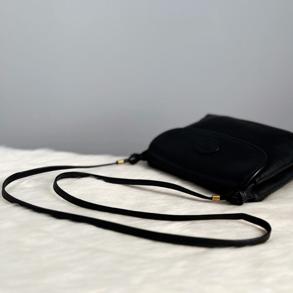 Gucci Black Leather Double Compartment Crossbody Shoulder Bag