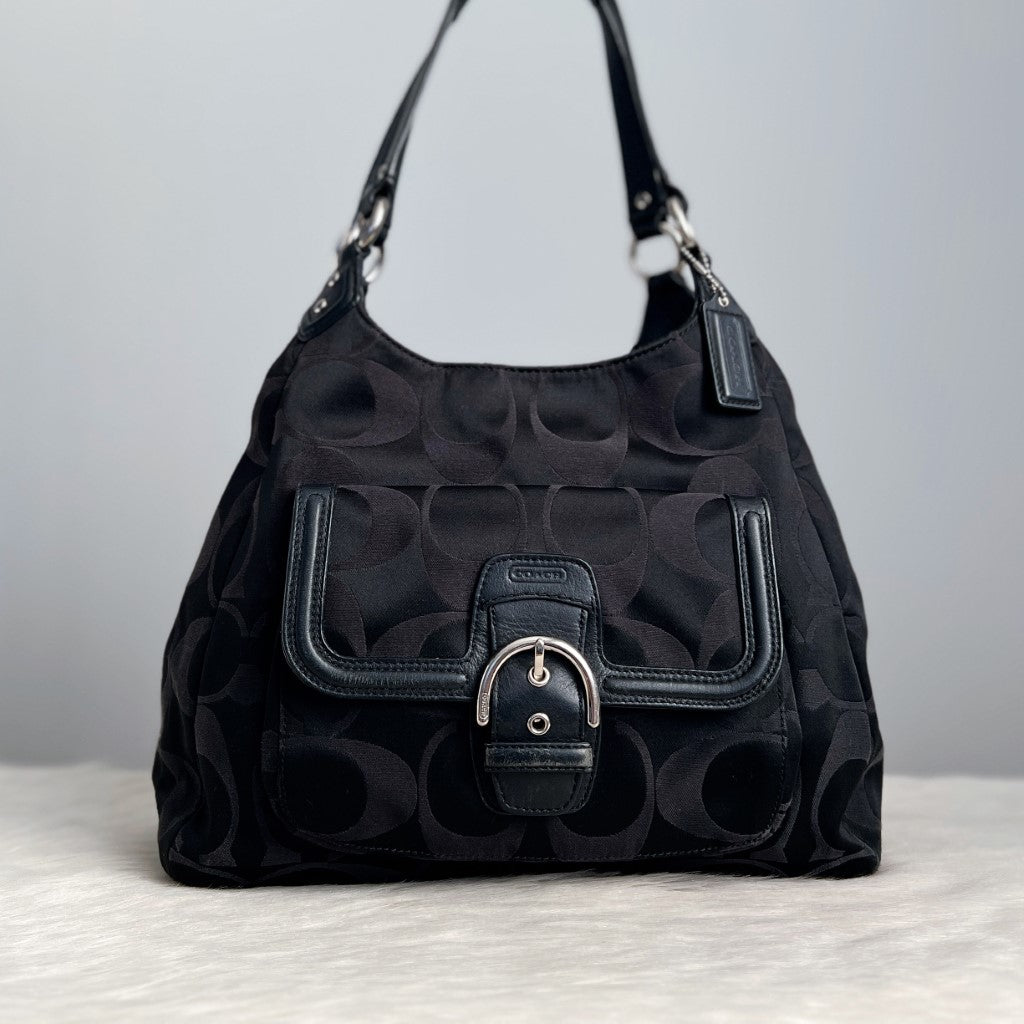 Coach Black Signature Monogram Triple Compartment Shoulder Bag