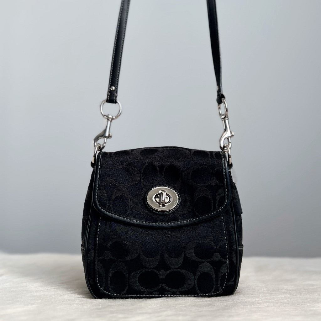 Coach Black Signature Monogram Small Crossbody Shoulder Bag