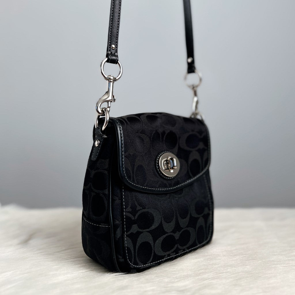 Coach Black Signature Monogram Small Crossbody Shoulder Bag