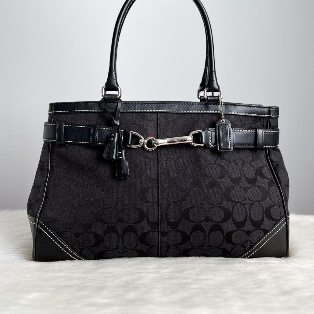 Coach Black Monogram Buckle Detail Shoulder Bag