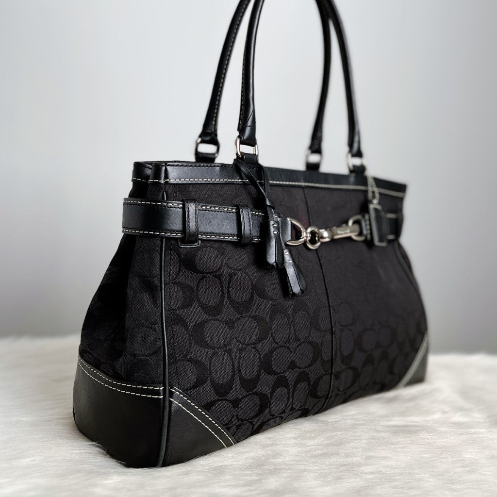 Coach Black Monogram Buckle Detail Shoulder Bag