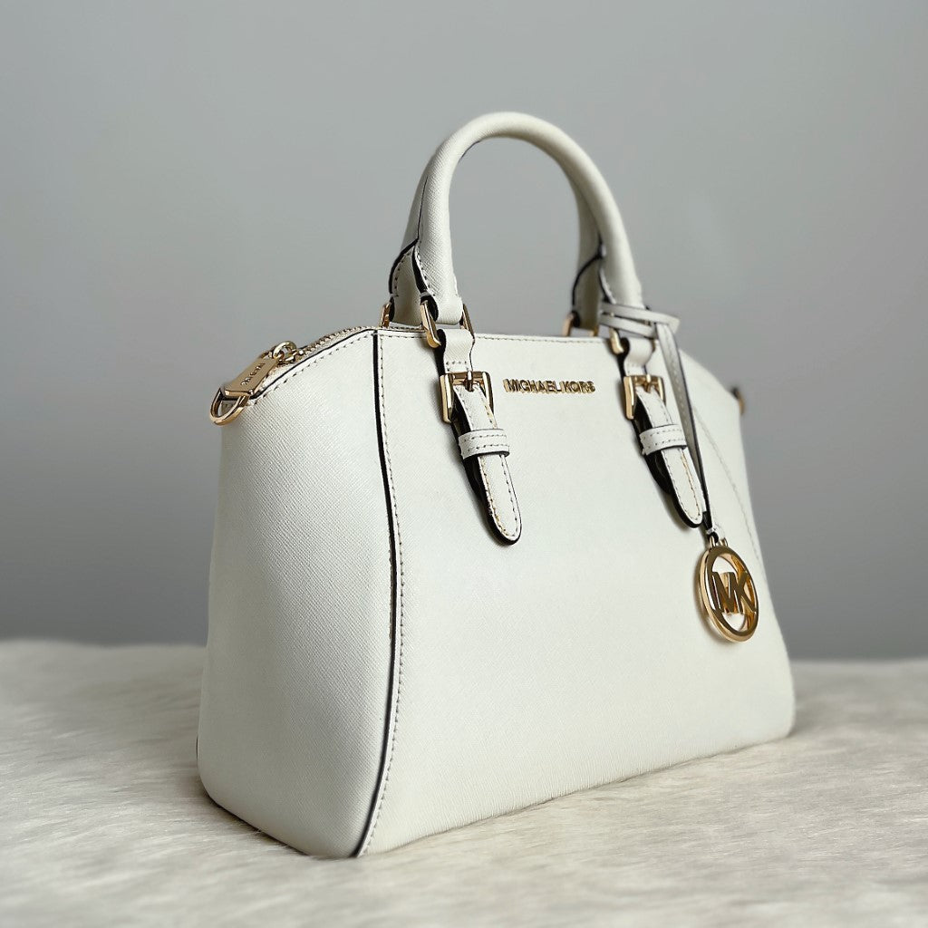 Michael Kors White Leather Front Logo 2 Way Shoulder Bag