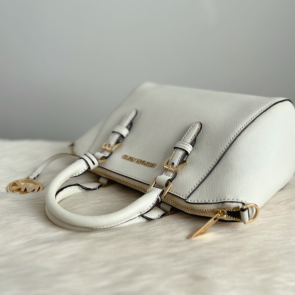 Michael Kors White Leather Front Logo 2 Way Shoulder Bag