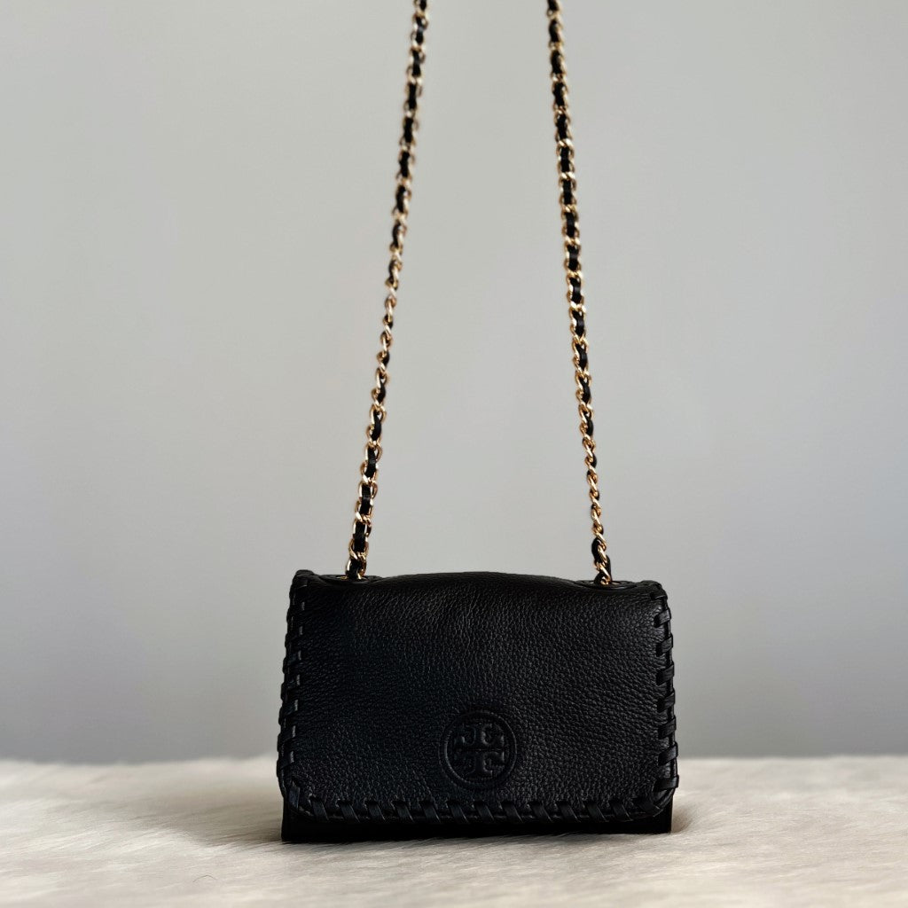 Tory Burch Black Leather Front Logo Mini Crossbody Shoulder Bag