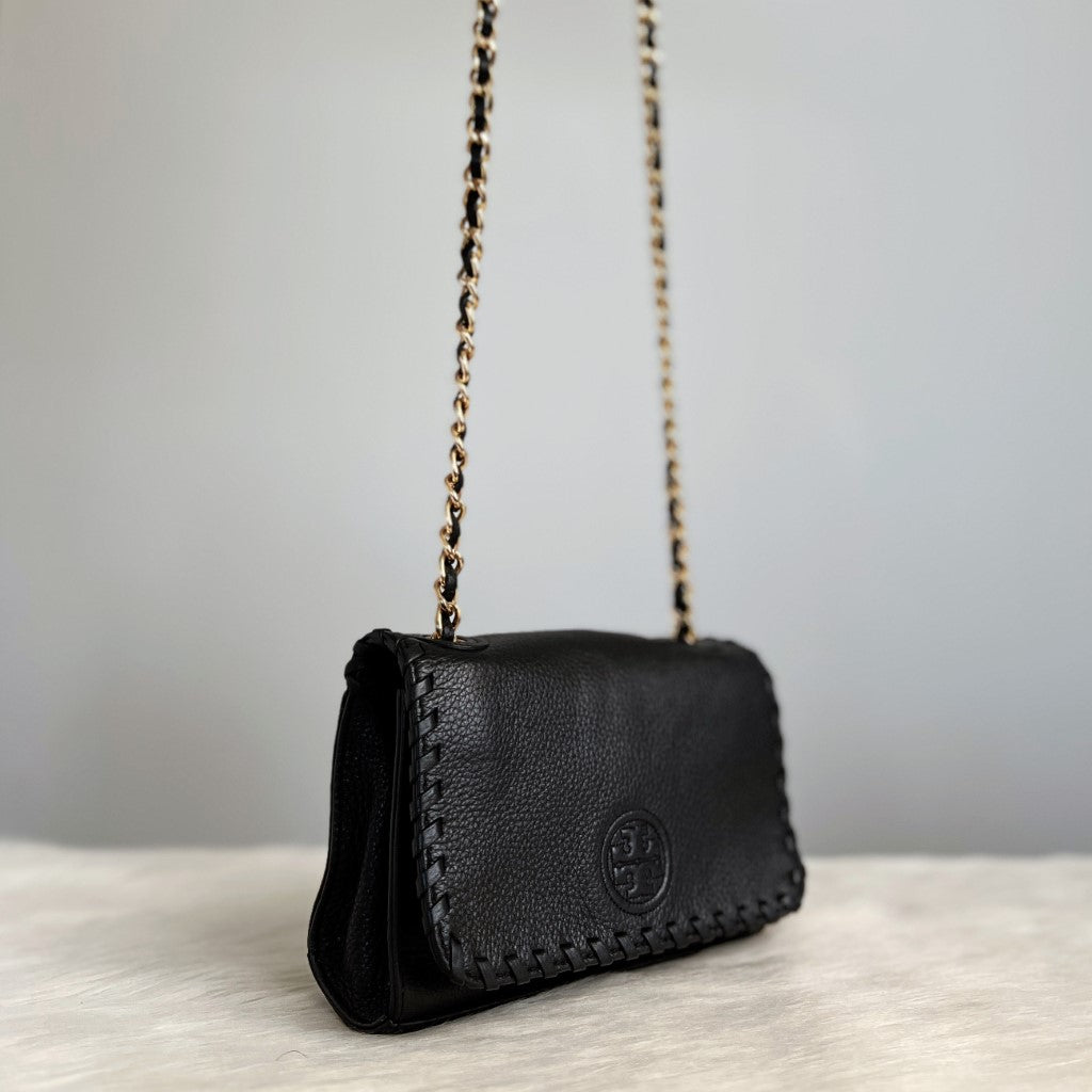 Tory Burch Black Leather Front Logo Mini Crossbody Shoulder Bag